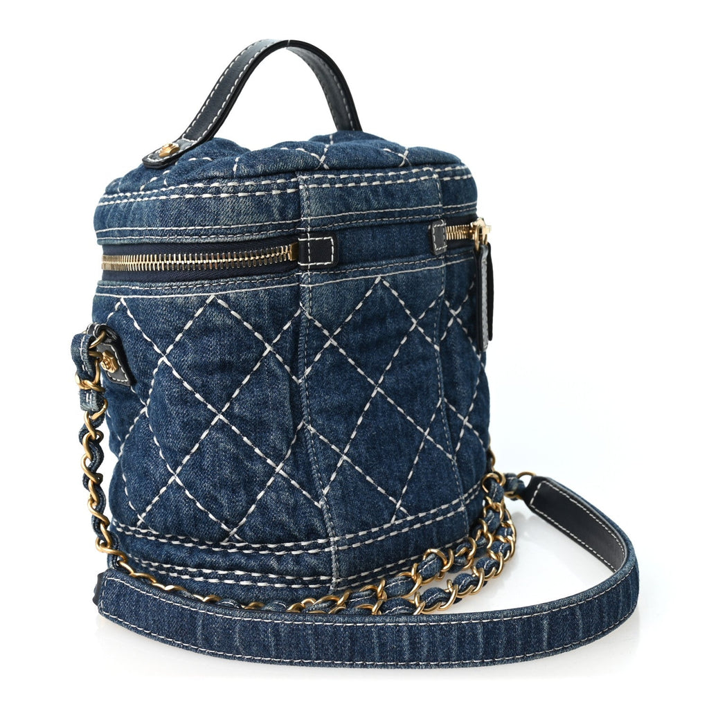 Denim Quilted Denim Trip Vanity Cosmetic Case Blue