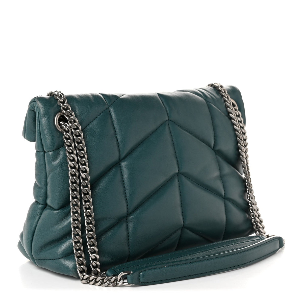 Lambskin Quilted Small Loulou Puffer Monogram Chain Satchel Vert Canard
