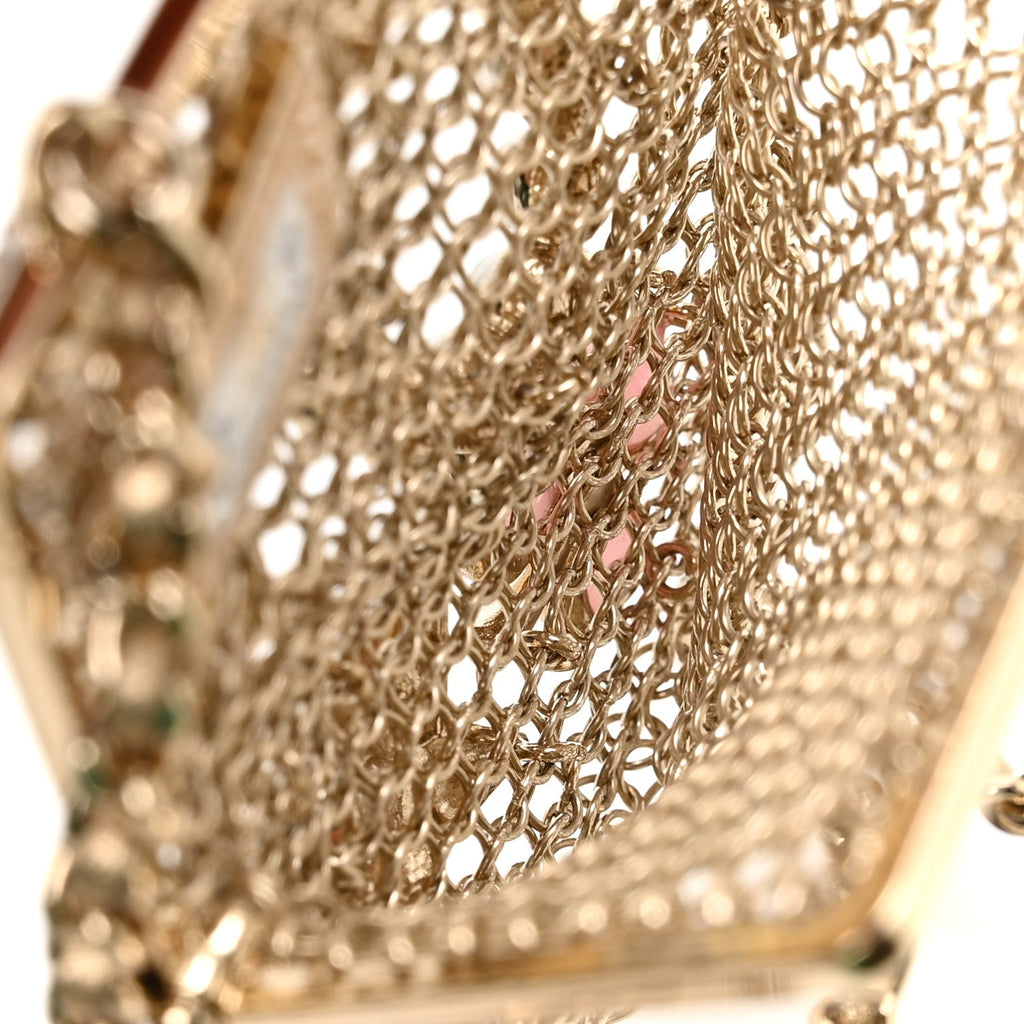 Metal Pearl Enamel Kiss Lock Chain Mail Charm Clutch Gold