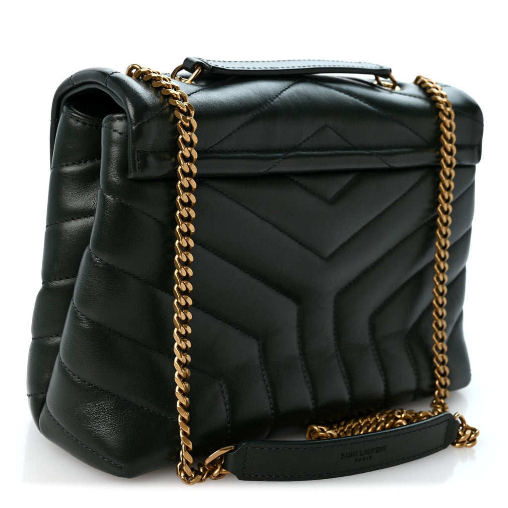 Calfskin Y Quilted Monogram Small Loulou Chain Satchel Vert Fonce