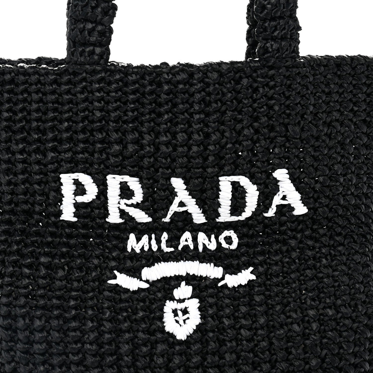 Yarn Raffia Effect Crochet Small Logo Tote Black