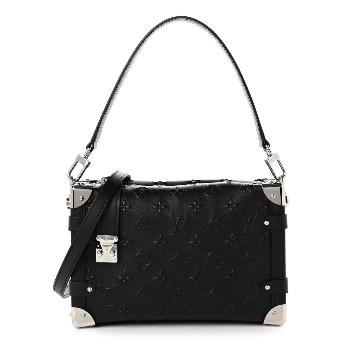 Calfskin Debossed Monogram Side Trunk Black