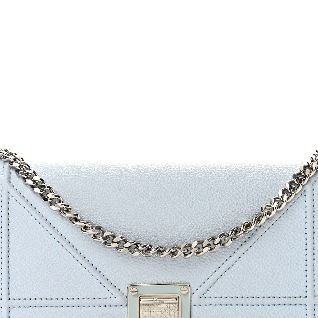 Grained Calfskin Diorama Croisiere Chain Wallet Light Blue