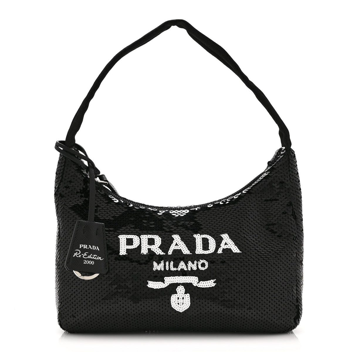 Paillettes Sequin Mini Re-Edition 2000 Bag Black White