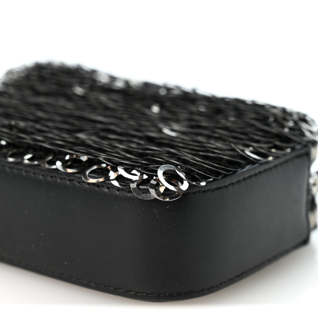 Sequin Lambskin Summer Night Clutch With Chain  Black Silver