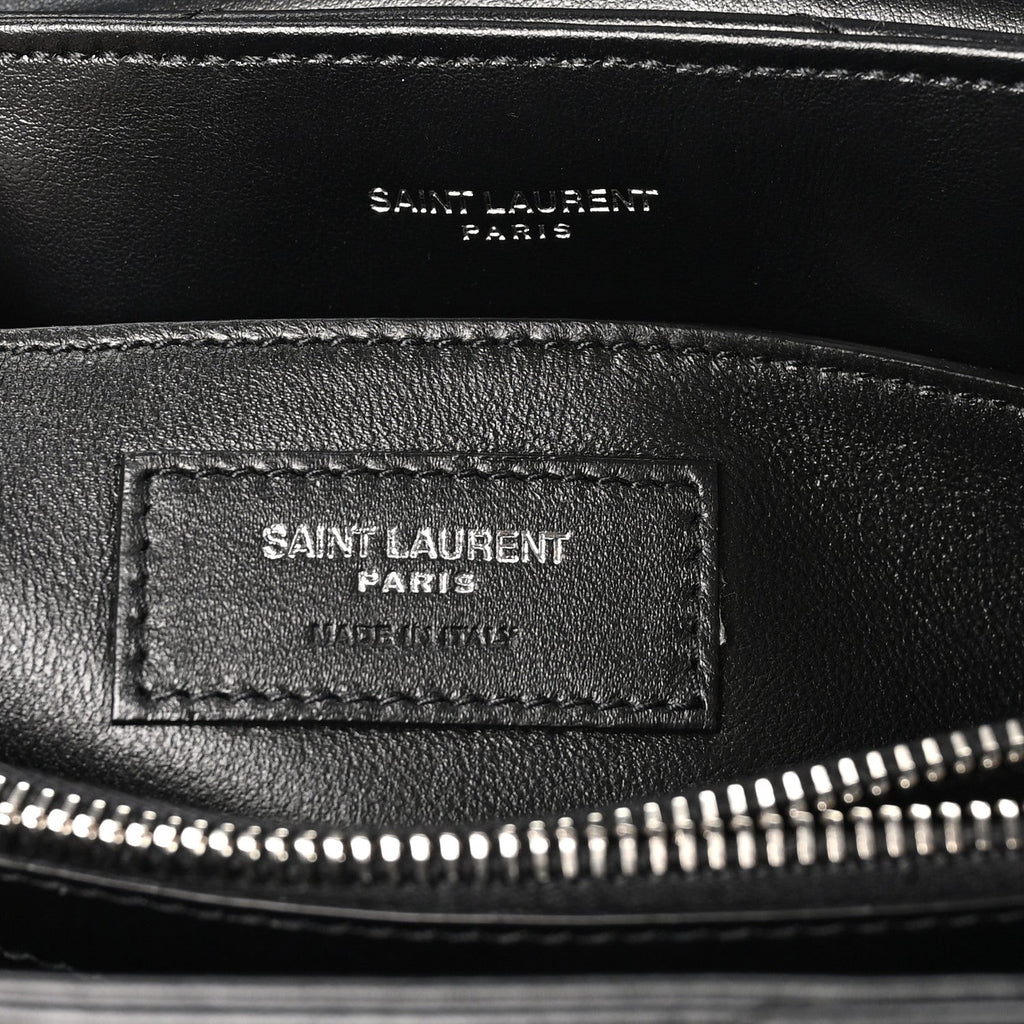 Calfskin Y Quilted Monogram Small Loulou Chain Satchel Black Black