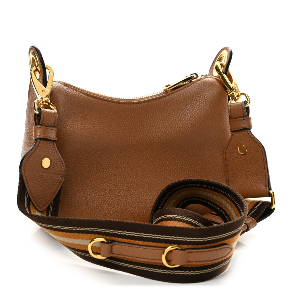 Vitello Phenix Small Zippered Messenger Hobo Caramel