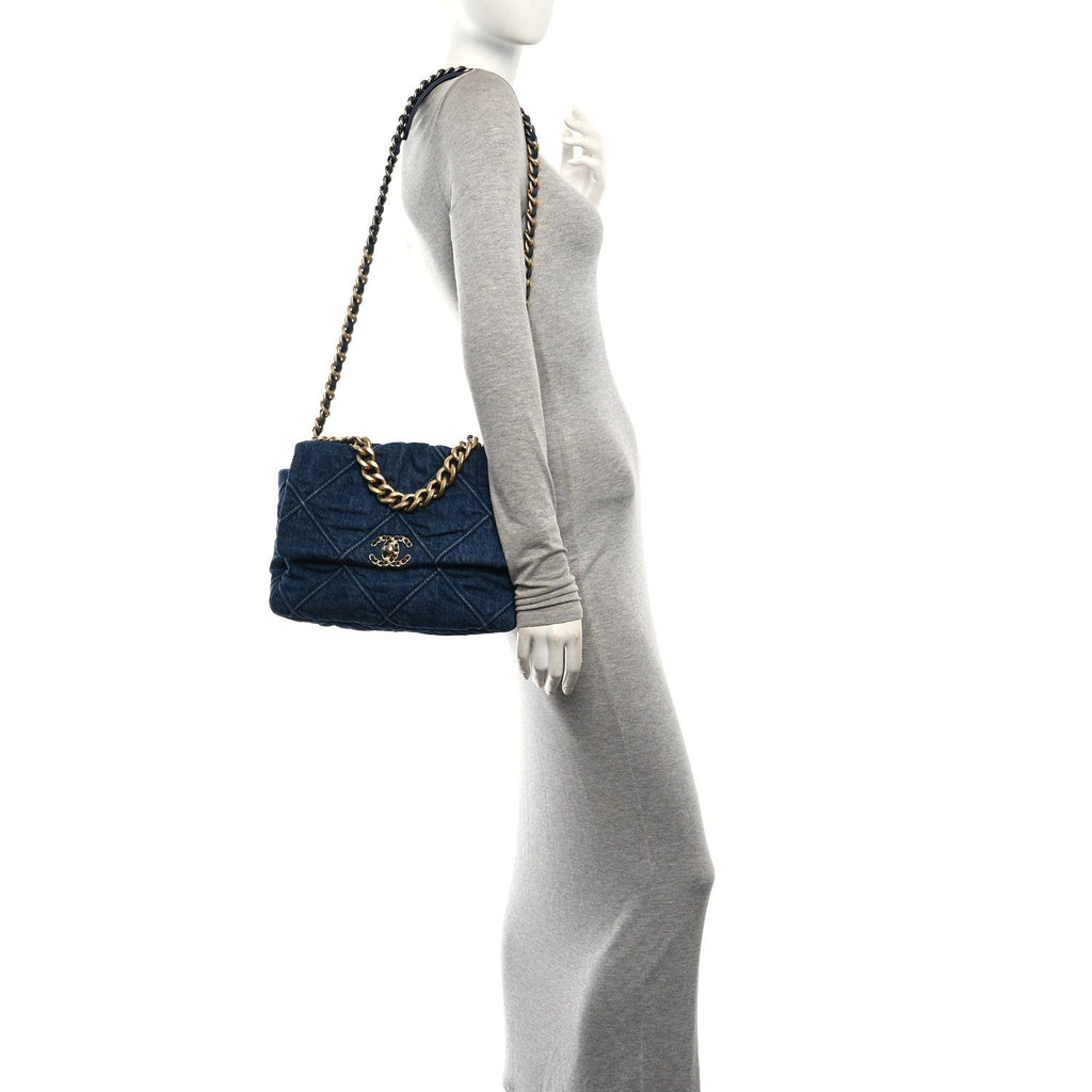 Denim Quilted Large Chanel 19 Flap Blue