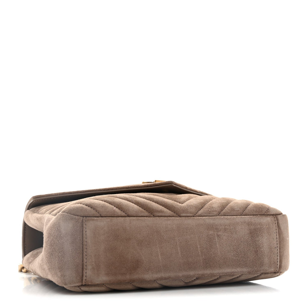 Suede Matelasse Chevron Monogram Medium College Bag Taupe