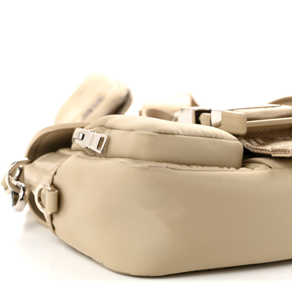 Re-Nylon Spazzolato Double Pocket Buckle Shoulder Bag Deserto