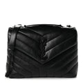 Calfskin Y Quilted Monogram Monochrome Small Loulou Chain Satchel Black