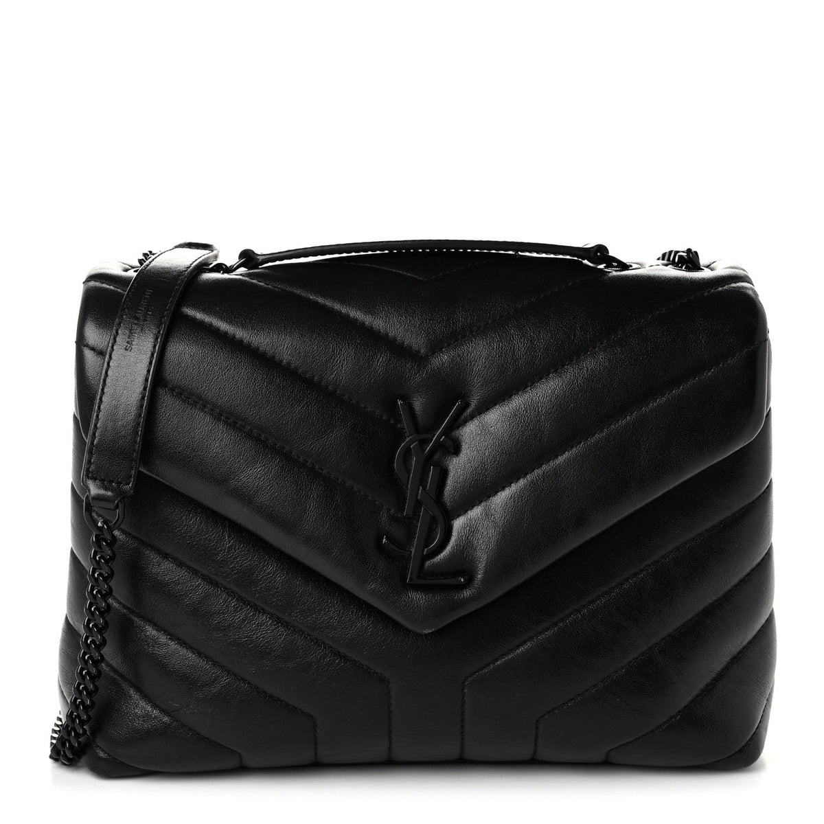 Calfskin Y Quilted Monogram Monochrome Small Loulou Chain Satchel Black