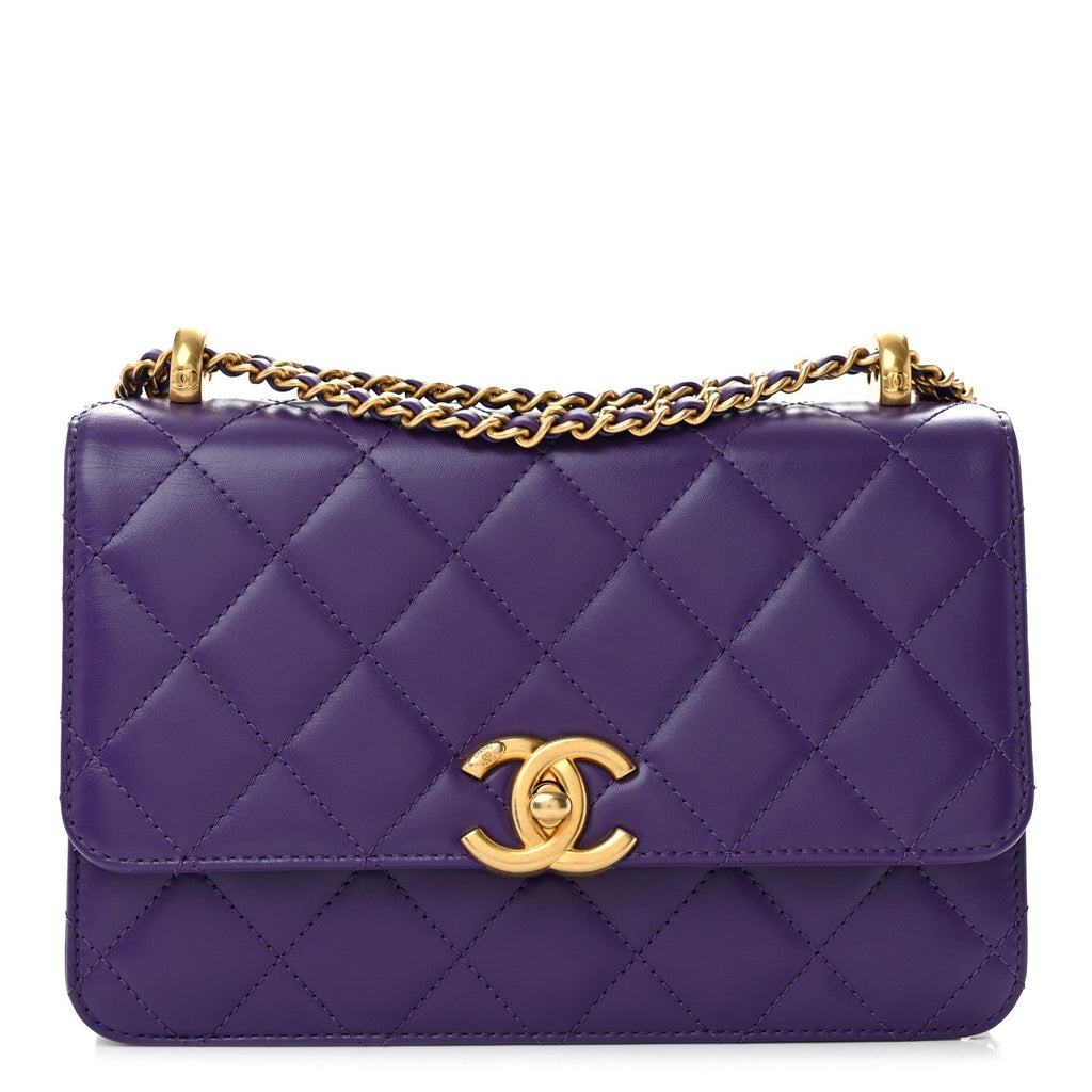 Calfskin Quilted Perfect Fit Flap Purple