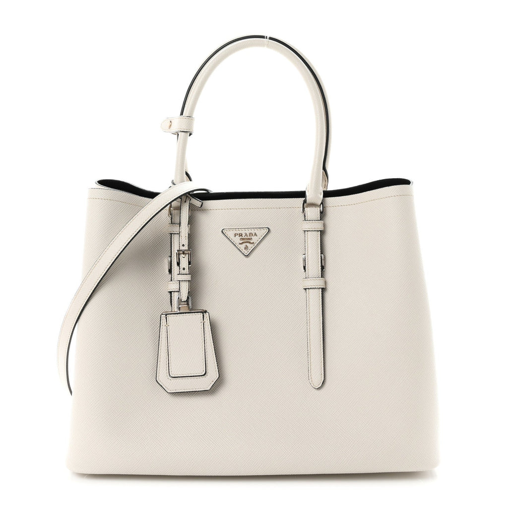 Saffiano Cuir Medium Double Handle Tote Talco Black
