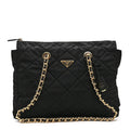 Re-Nylon Impunturato Saffiano Triangle Stitched Re-Edition 1995 Chaine Large Shoulder Bag Black