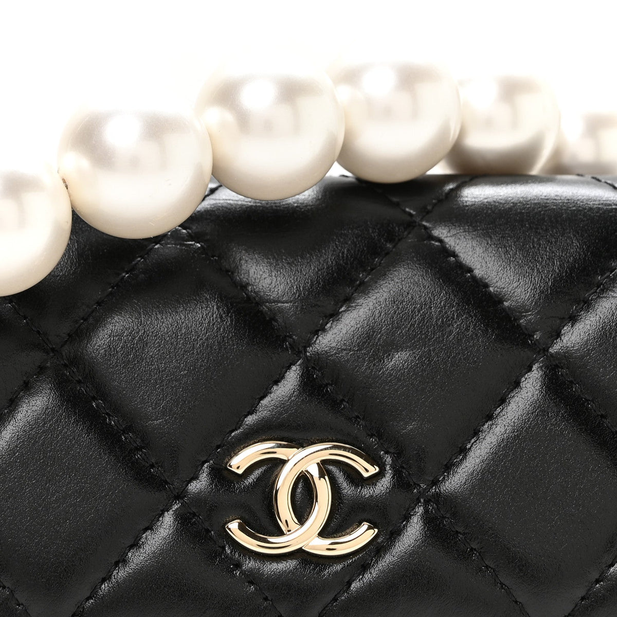 Calfskin Quilted Mini Maxi Pearls Wallet On Chain WOC Black