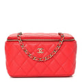 Caviar Quilted Small Vanity Case With Chain Red