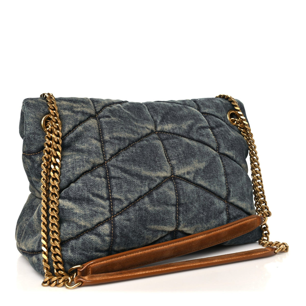 Denim Quilted Small Loulou Puffer Monogram Chain Satchel Blue Cinnamon