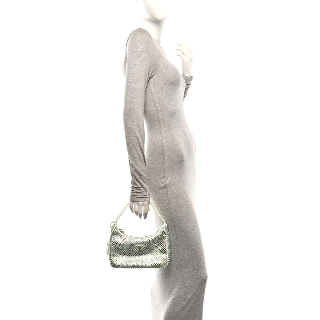 Satin Crystal Mini Re-Edition 2000 Bag Acqua
