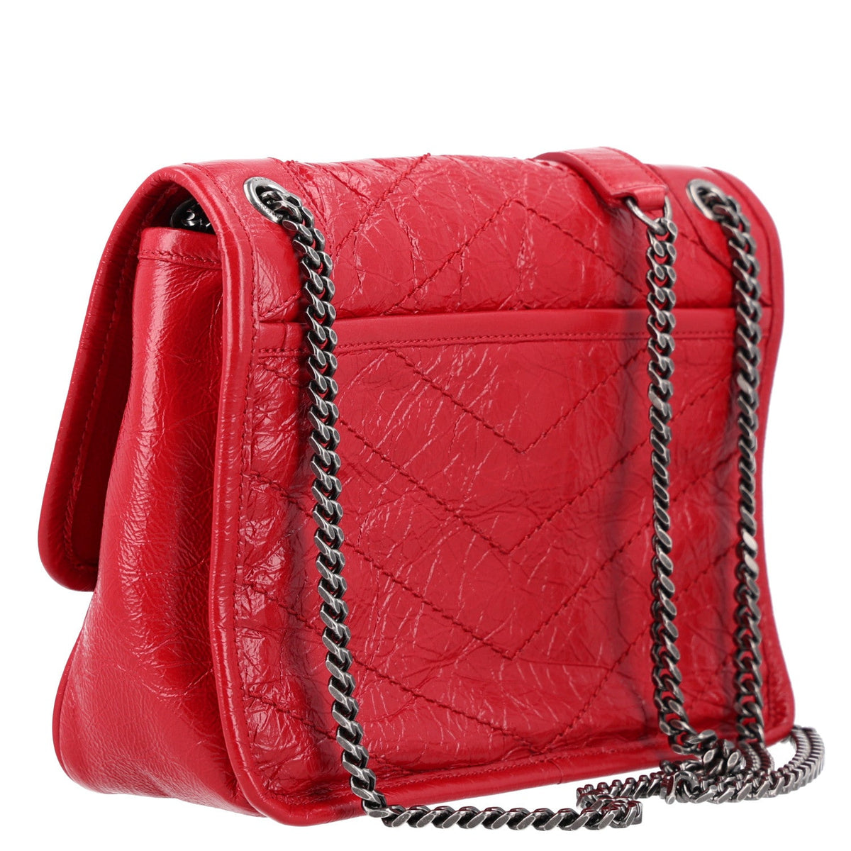 Crinkled Calfskin Matelasse Monogram Baby Niki Chain Satchel Rouge Eros