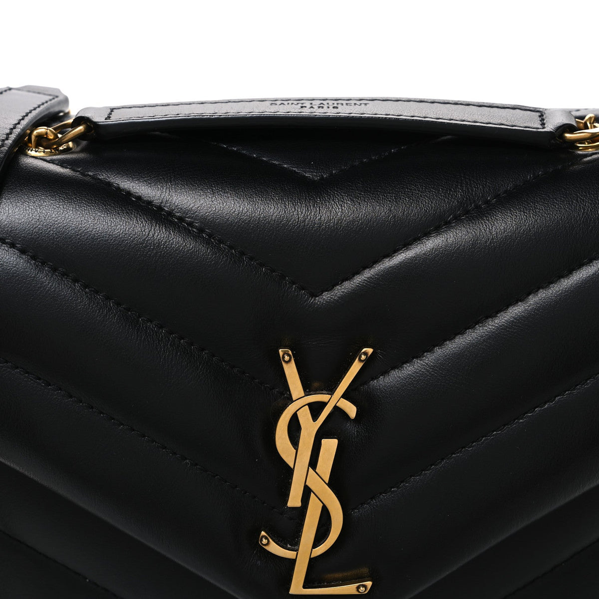 Calfskin Y Quilted Monogram Small Loulou Chain Satchel Black