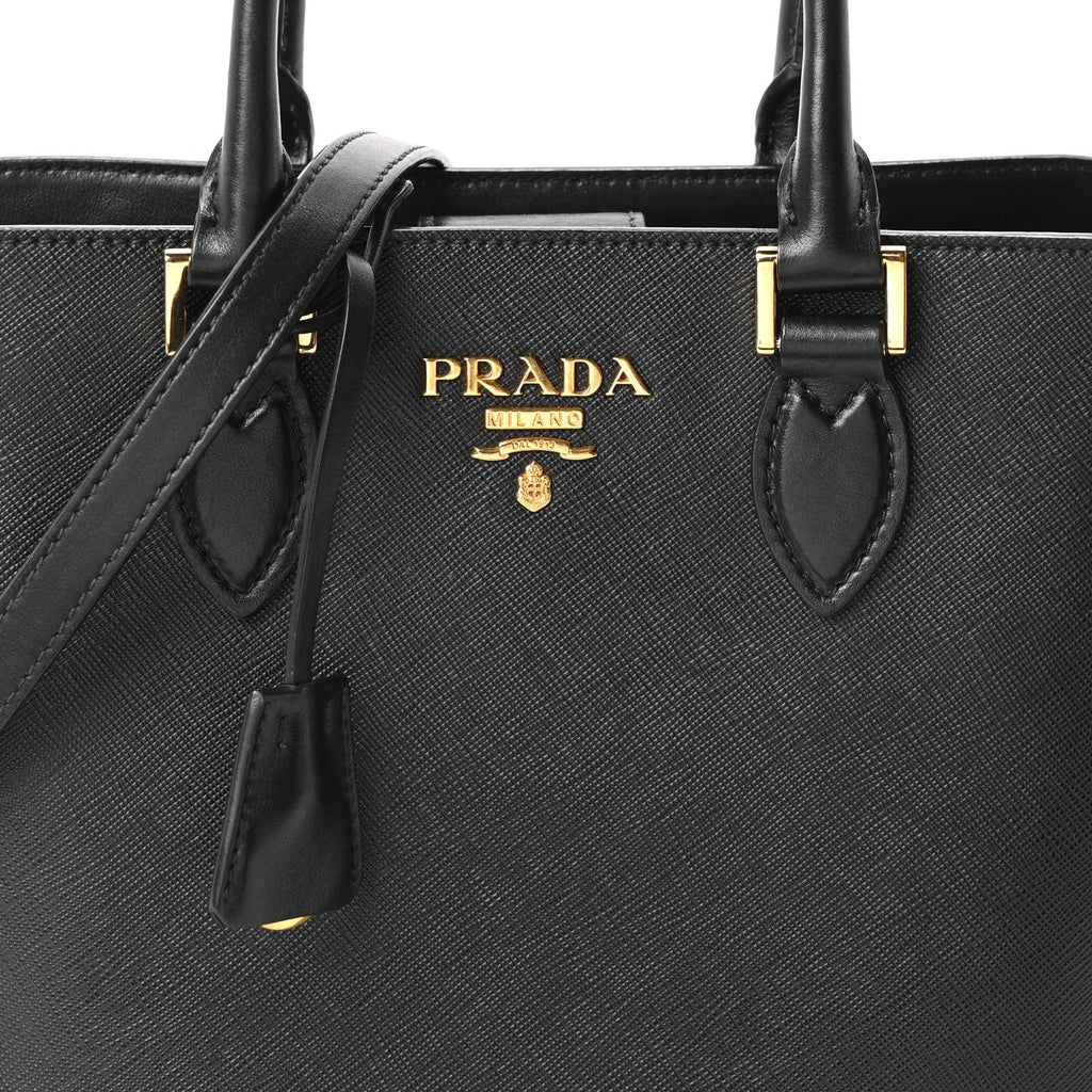 Saffiano Soft Calfskin Small Zippered Tote Black