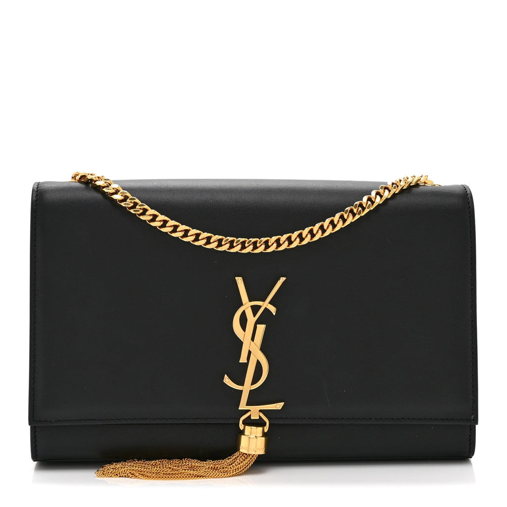 Smooth Calfskin Medium Classic Monogram Kate Tassel Satchel Black