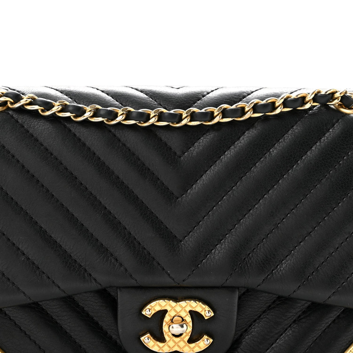 Calfskin Chevron Quilted Mini Rock The Corner Flap Black