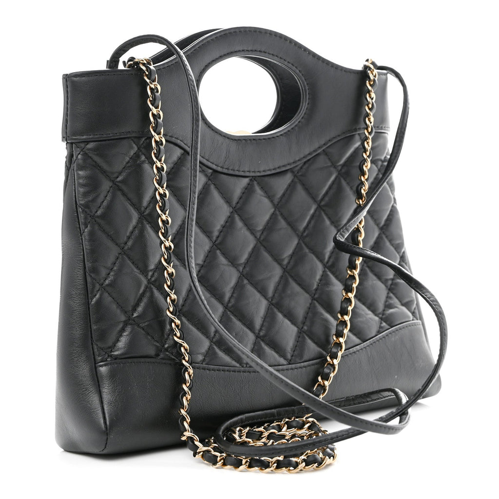 Aged Calfskin Quilted Mini 31 Shopping Bag Black