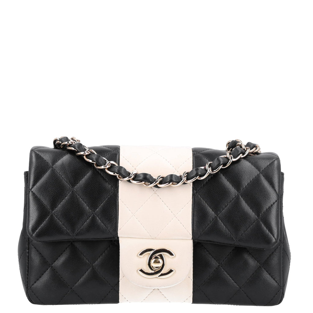 Lambskin Quilted Mini Rectangular Flap Black White