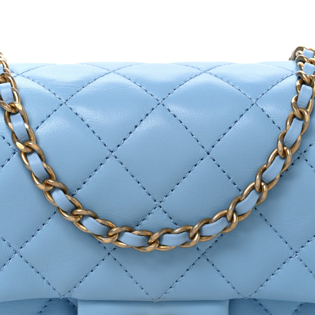 Lambskin Quilted Mini Pearl Crush Flap Light Blue