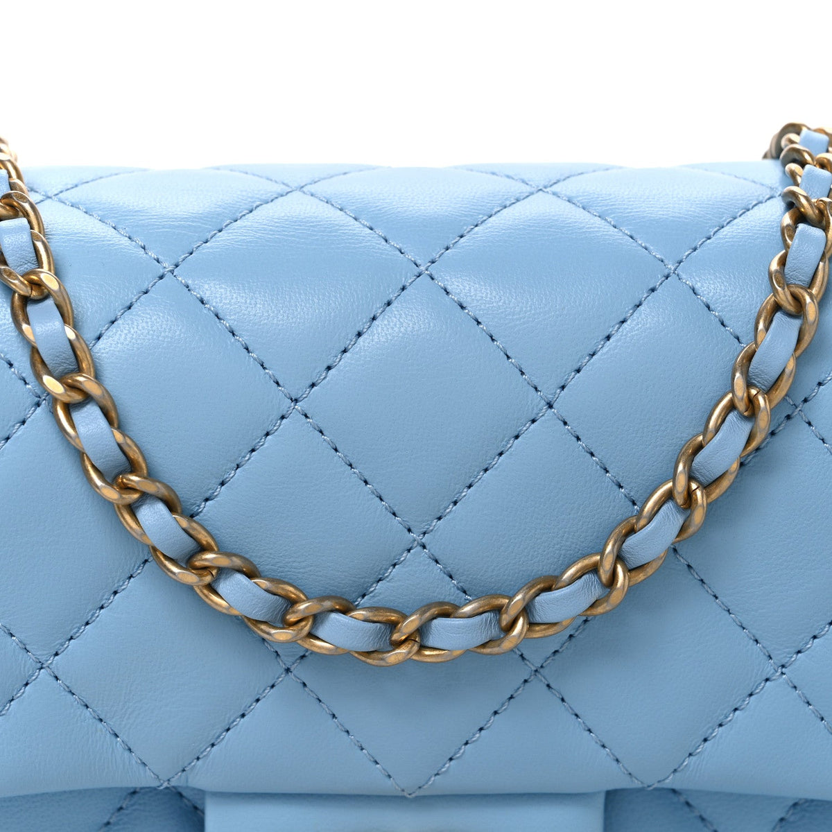 Lambskin Quilted Mini Pearl Crush Flap Light Blue