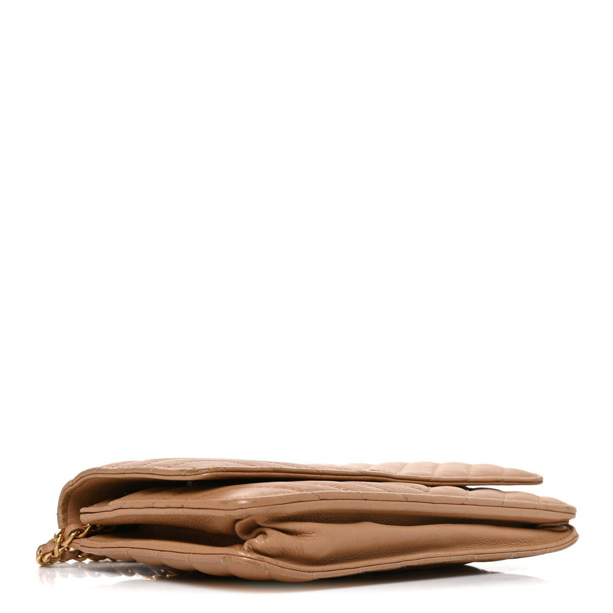 Calfskin Chevron Quilted Wallet On Chain WOC Beige