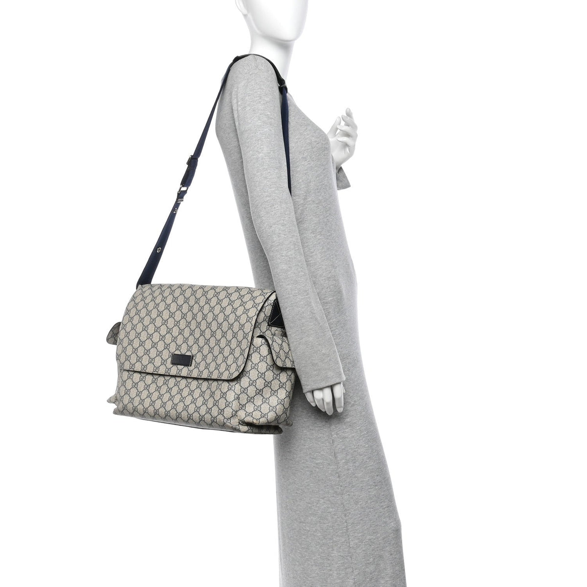 GG Supreme Monogram Selleria Calfskin Messenger Diaper Bag Navy