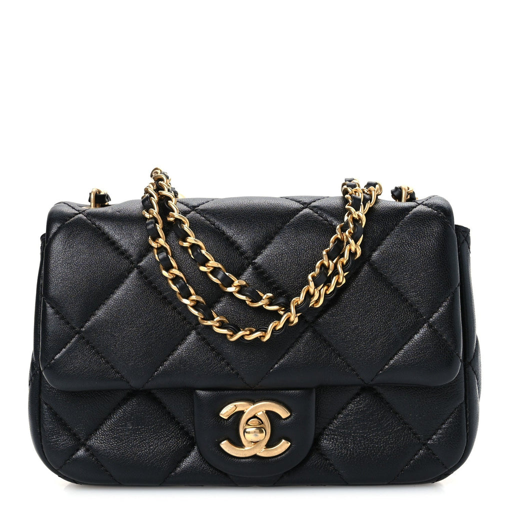 Lambskin Pearl Quilted Mini Flap Black