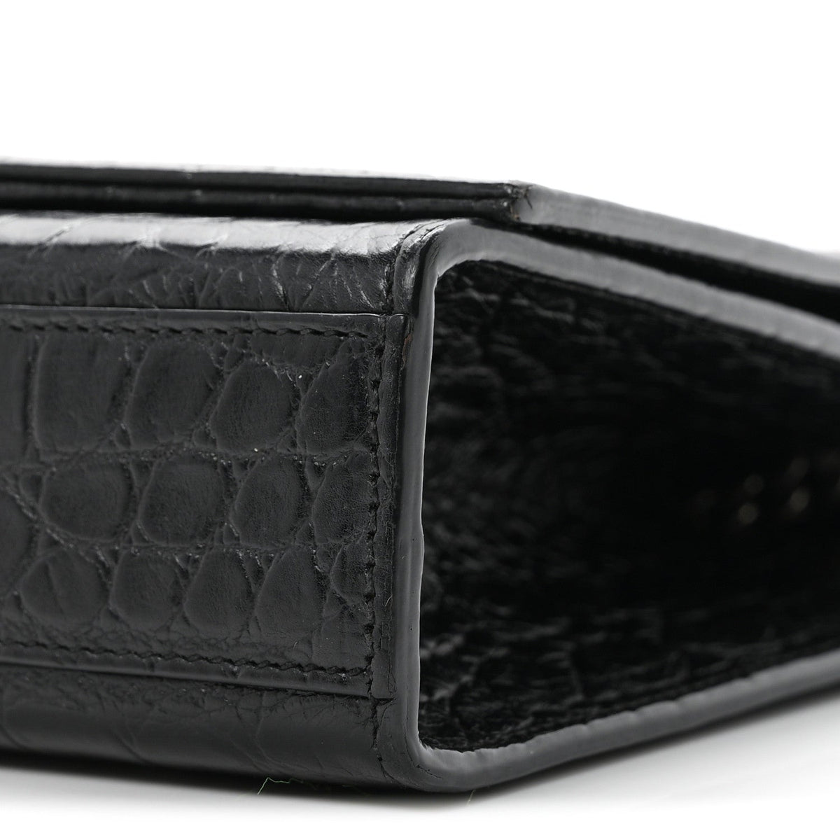 Calfskin Crocodile Embossed Medium Classic Monogram Kate Tassel Satchel Black