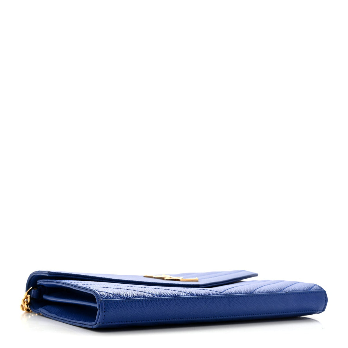 Grain De Poudre Matelasse Chevron Monogram Chain Wallet Blue Majorelle