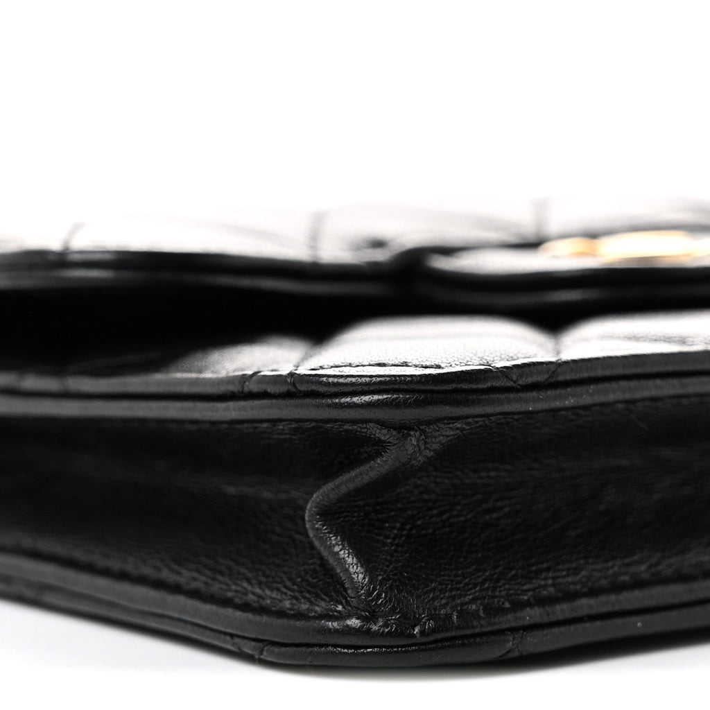 Lambskin Quilted Top Handle Flap Coin Purse With Chain Black