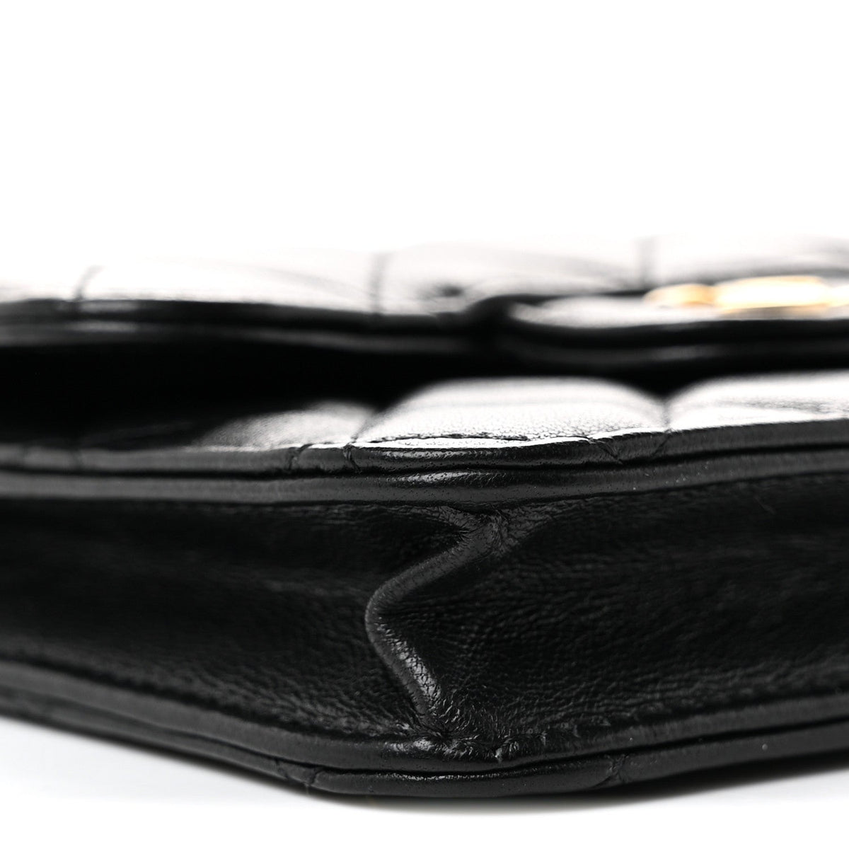 Lambskin Quilted Top Handle Flap Coin Purse With Chain Black