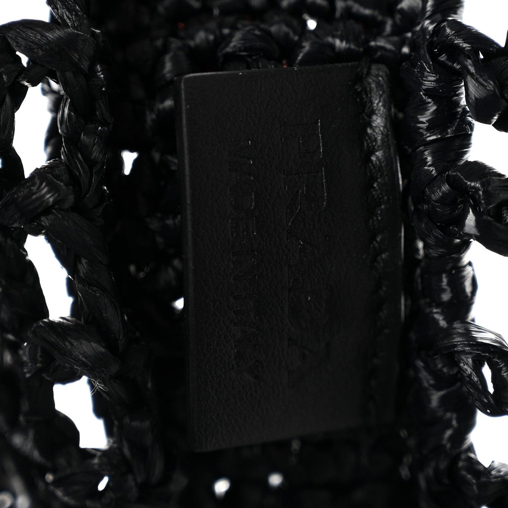 Yarn Raffia Effect Crochet Logo Embroidered Tote Bag Black