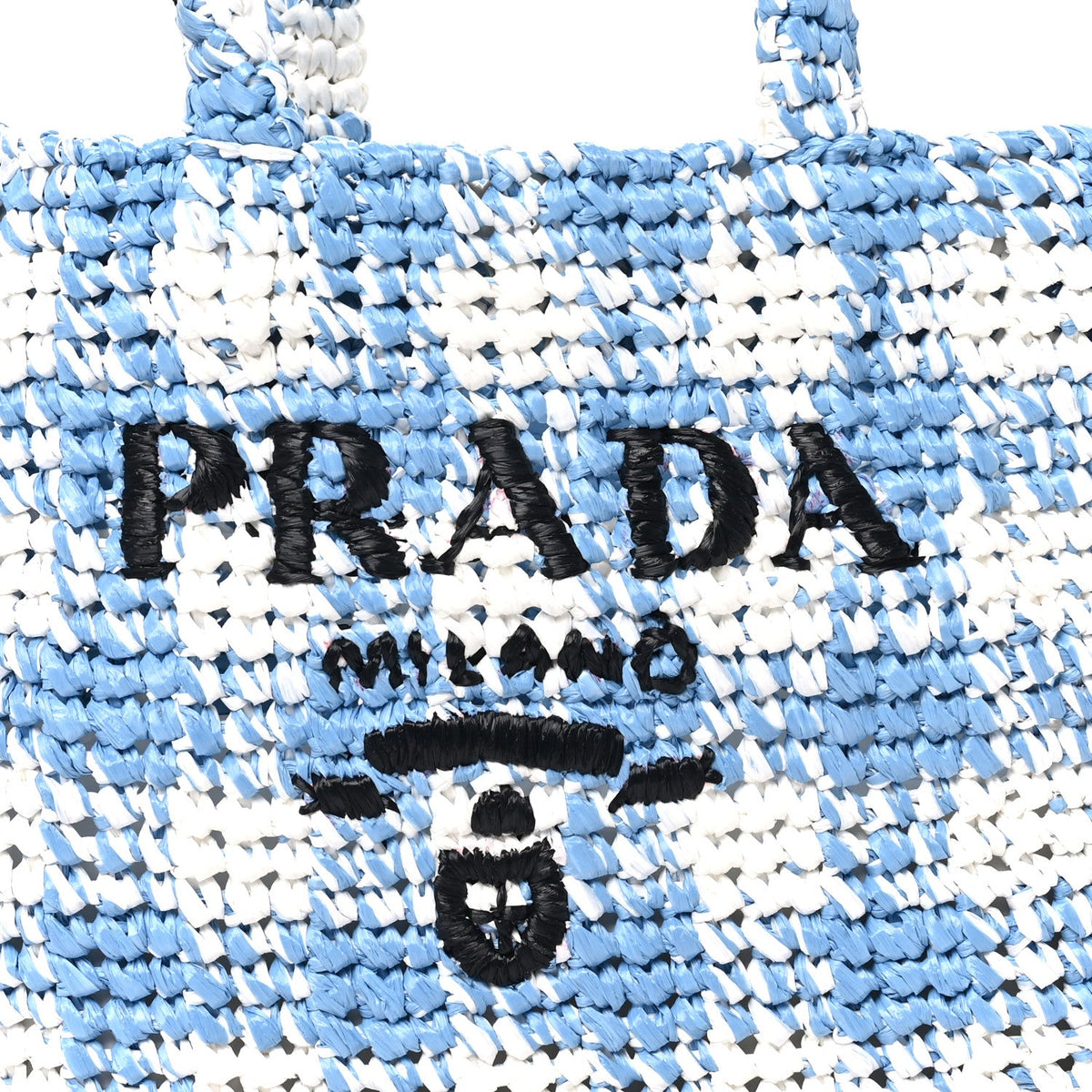 Yarn Raffia Effect Crochet Embroidered Small Logo Tote Celeste
