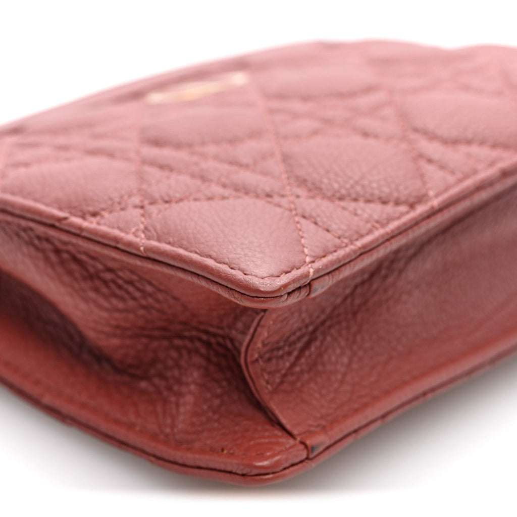 Calfskin Cannage Caro Zipped Pouch With Chain Rust