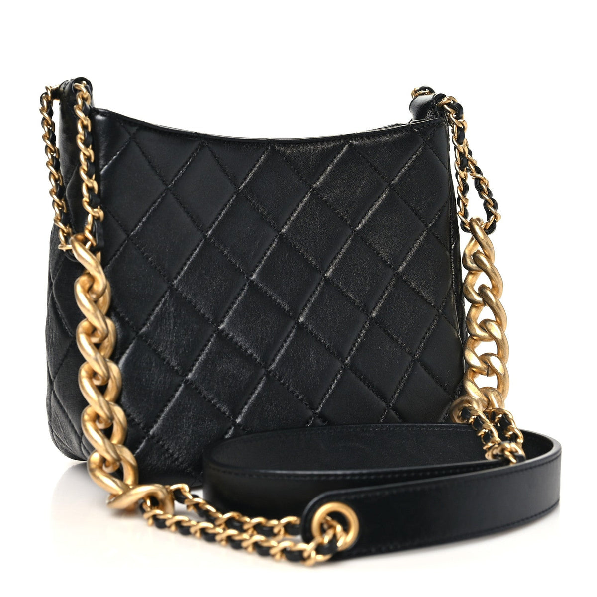 Shiny Lambskin Quilted CC Hobo Black