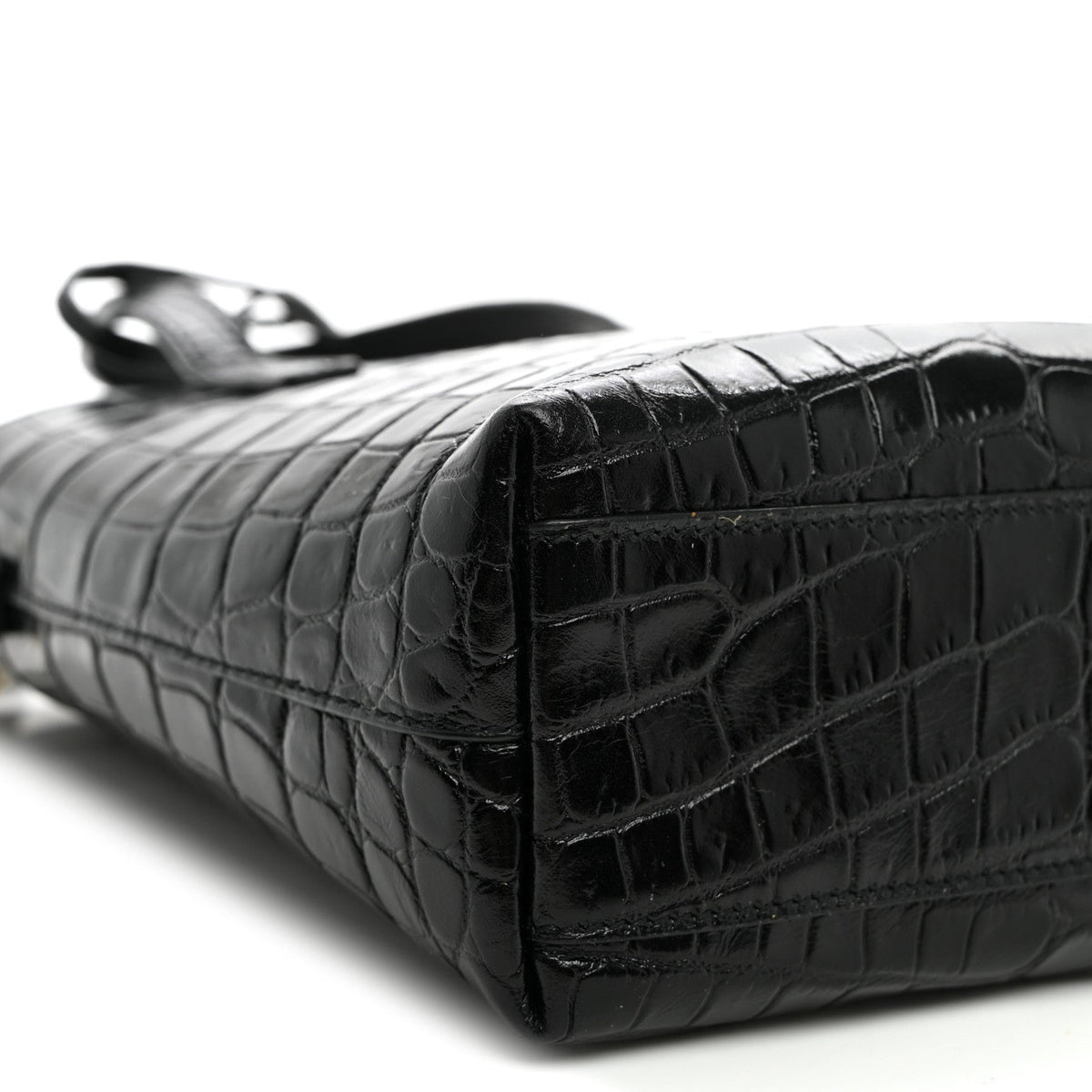 Calfskin Crocodile Embossed Paris Mini Toy Shopper Tote Black