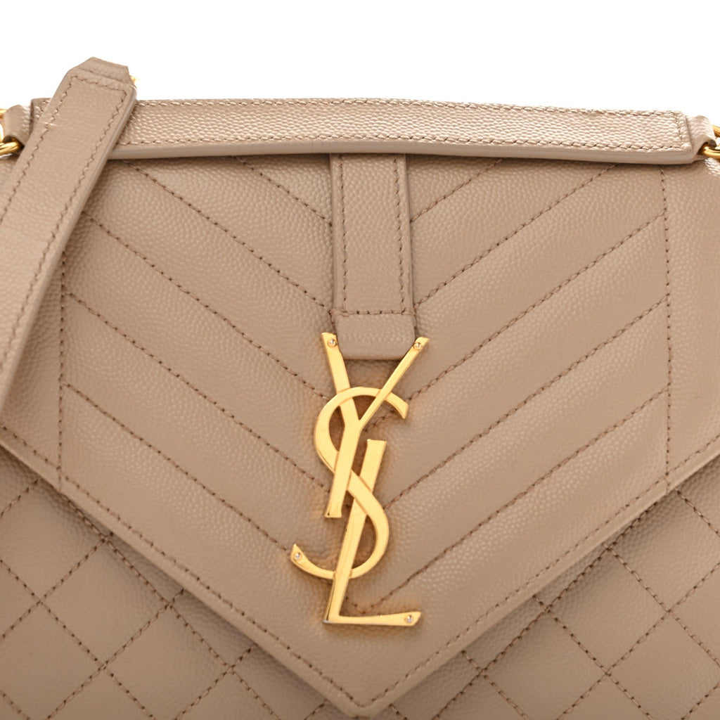 Grain De Poudre Textured Mixed Matelasse Medium Triquilt Monogram Satchel Dark Beige