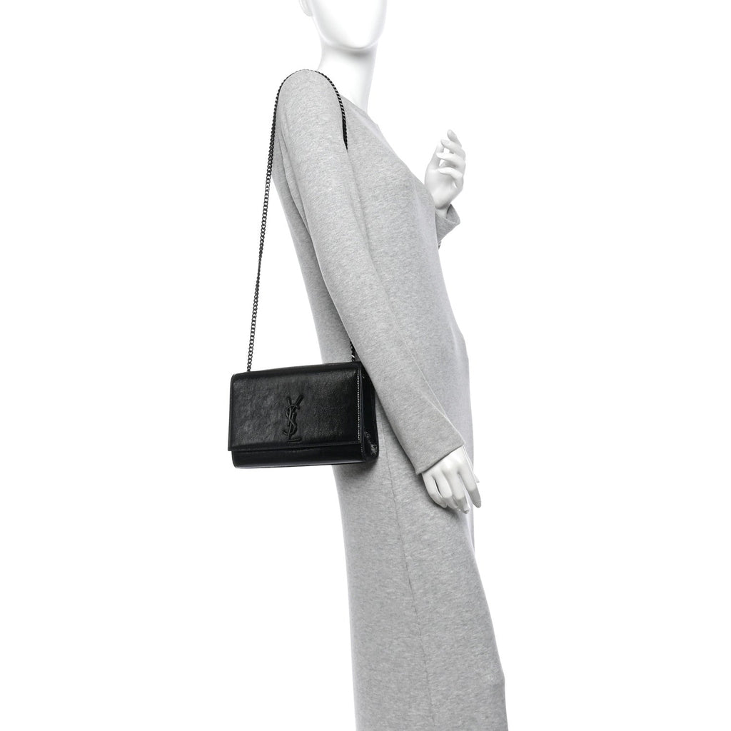 Textured Patent Medium Classic Monogram Kate Satchel Black