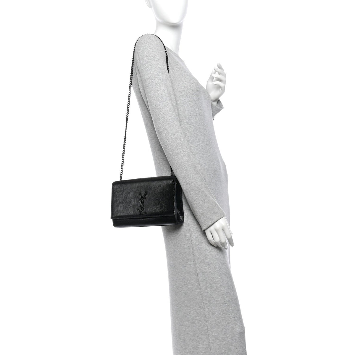 Textured Patent Medium Classic Monogram Kate Satchel Black