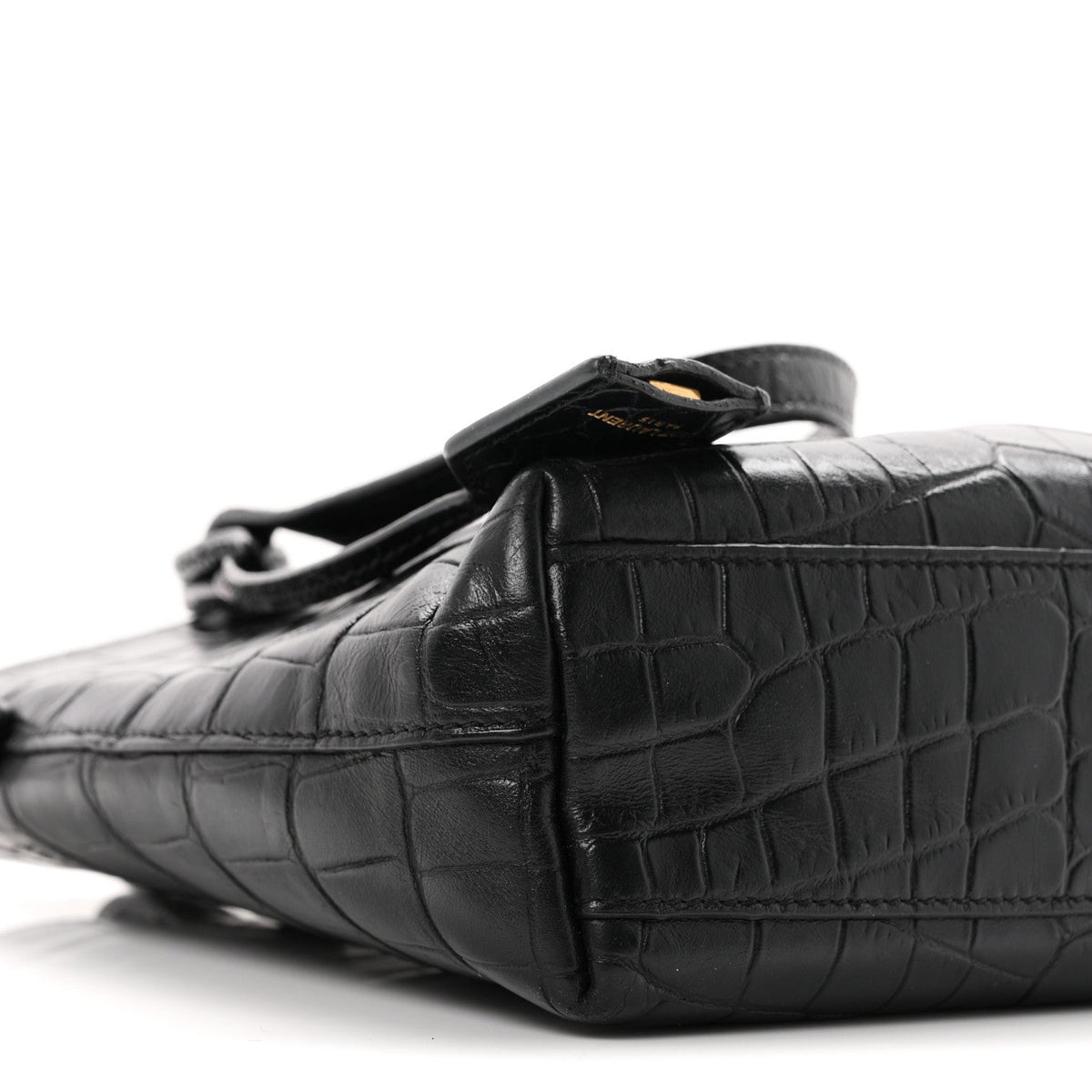 Calfskin Crocodile Embossed Paris Mini Toy Shopper Tote Black