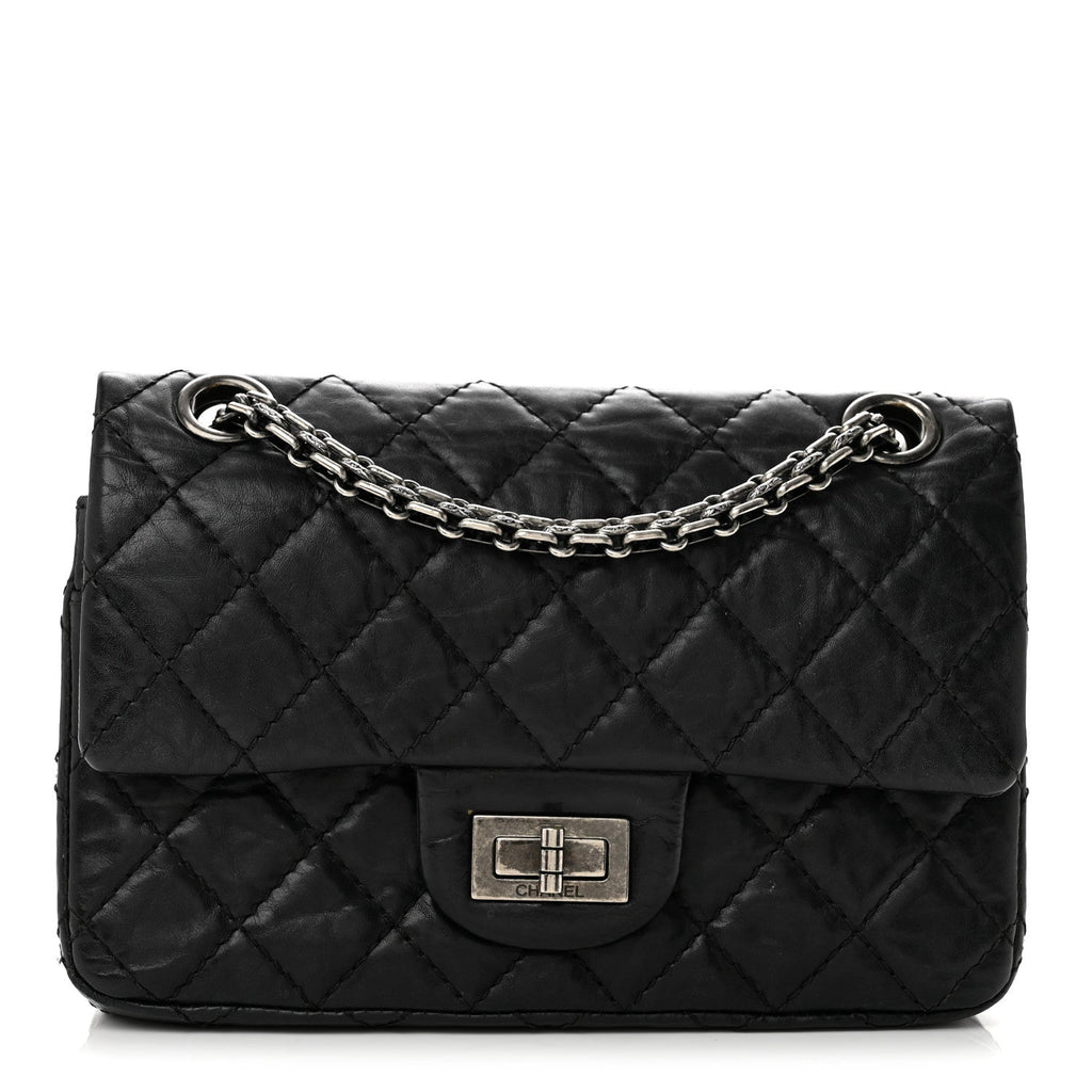 Aged Calfskin Quilted 2.55 Reissue Mini Flap Black