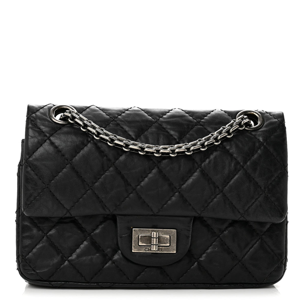 Aged Calfskin Quilted 2.55 Reissue Mini Flap Black